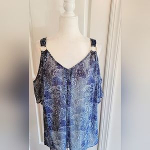 MICHAEL Michael Kors Blue Paisley Cold Shoulder Top